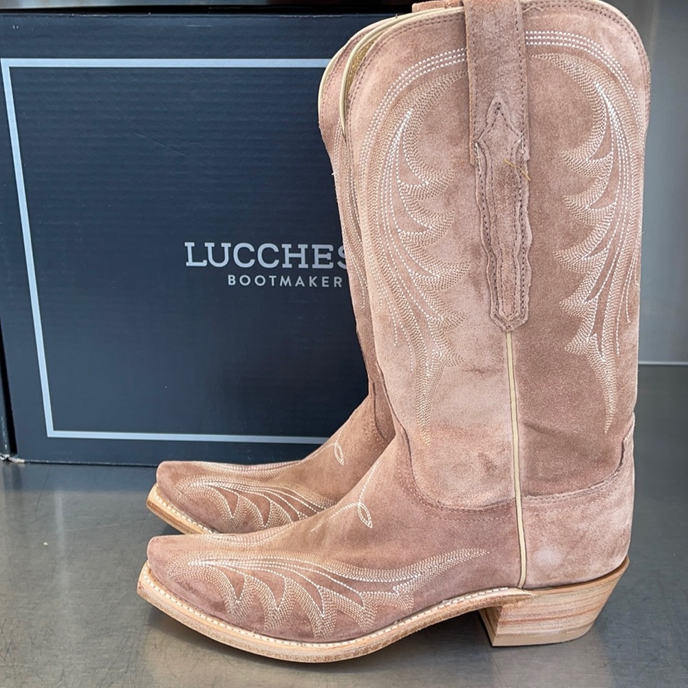 Lucchese western embroidered boots in blush suede!